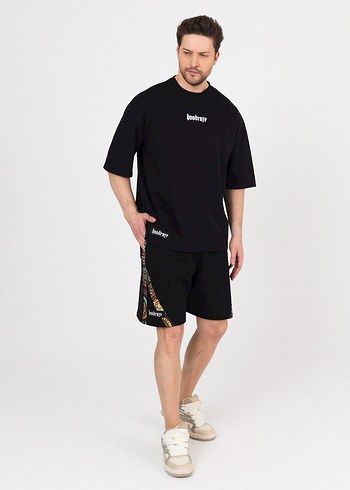 hoodraze/Erkek Siyah çapraz garni şort - Görsel 7