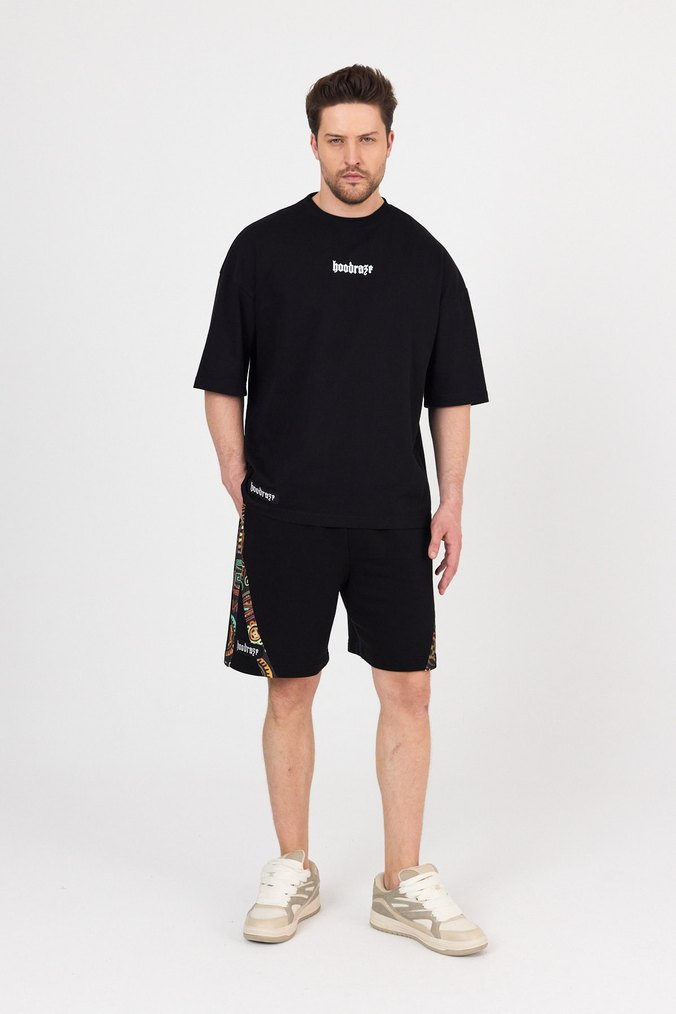 hoodraze/Erkek Siyah çapraz garni şort - Görsel 4