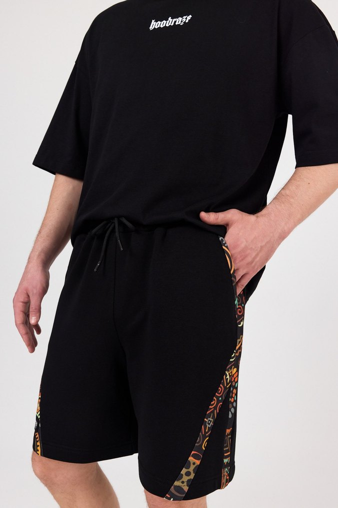 hoodraze/Erkek Siyah çapraz garni şort - Görsel 2