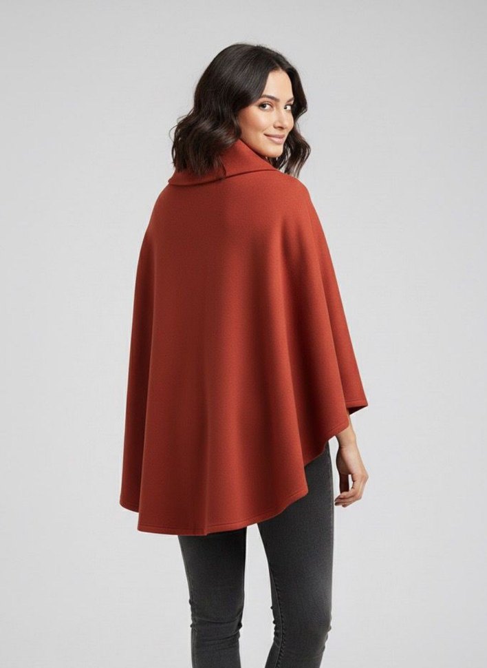 hoodraze turuncu Nakışlı Yüksek Yakalı Kadın Panço çicek dataylı - Görsel 3