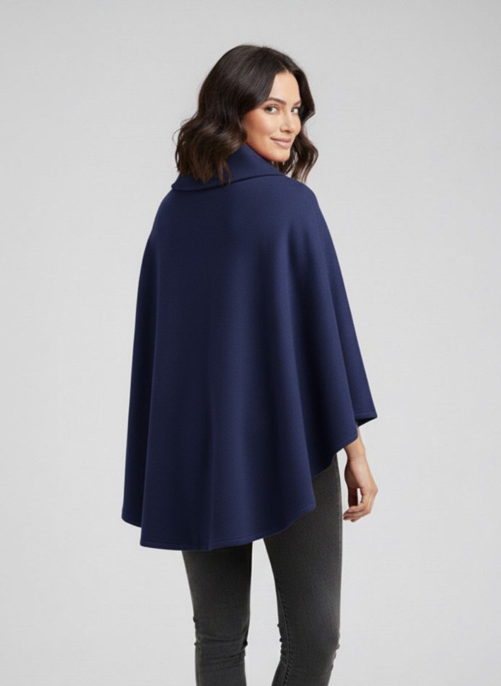 hoodraze Nakışlı Lacivert Kadın Panço - Görsel 3