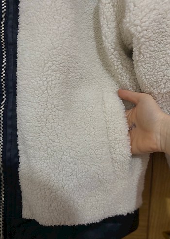 Beyaz siyah Kadın Peluş Mont - Görsel 3