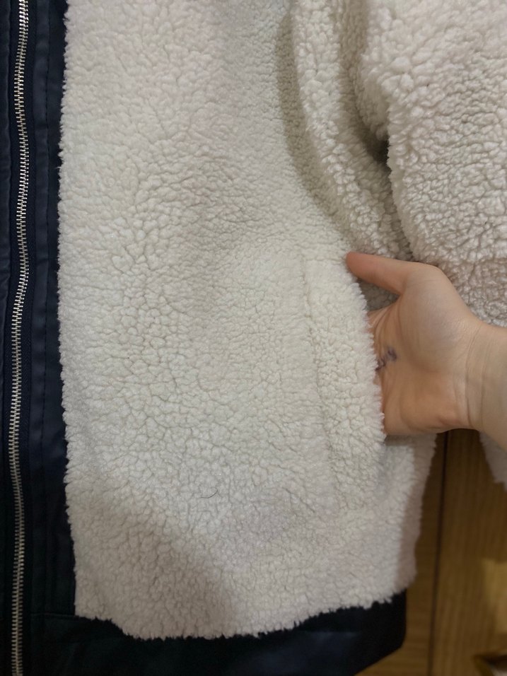 Beyaz siyah Kadın Peluş Mont - Görsel 3