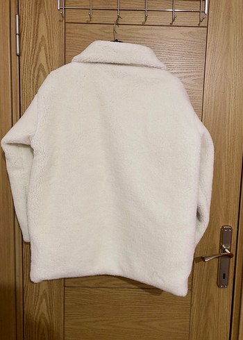 Beyaz Kadın Peluş Midi Ceket - Görsel 5