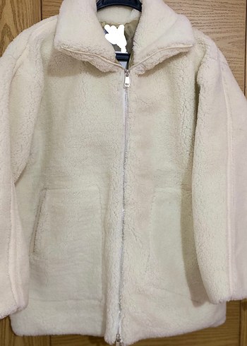 Beyaz Kadın Peluş Midi Ceket - Görsel 4