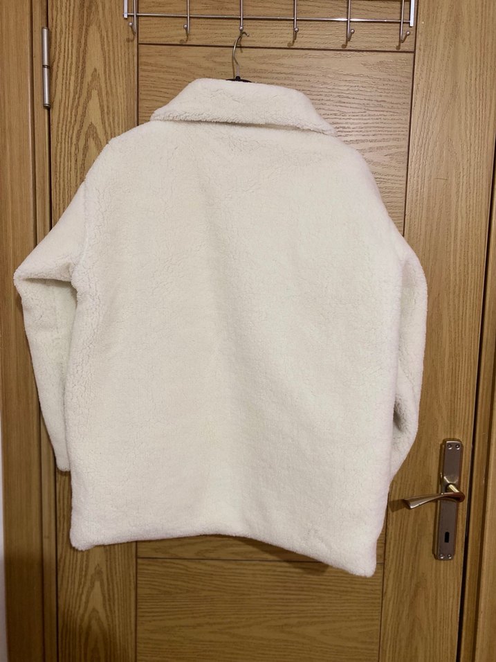Beyaz Kadın Peluş Midi Ceket - Görsel 5
