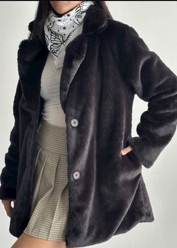 Siyah Kürk Detaylı Kadın Midi Kaban - Görsel 2