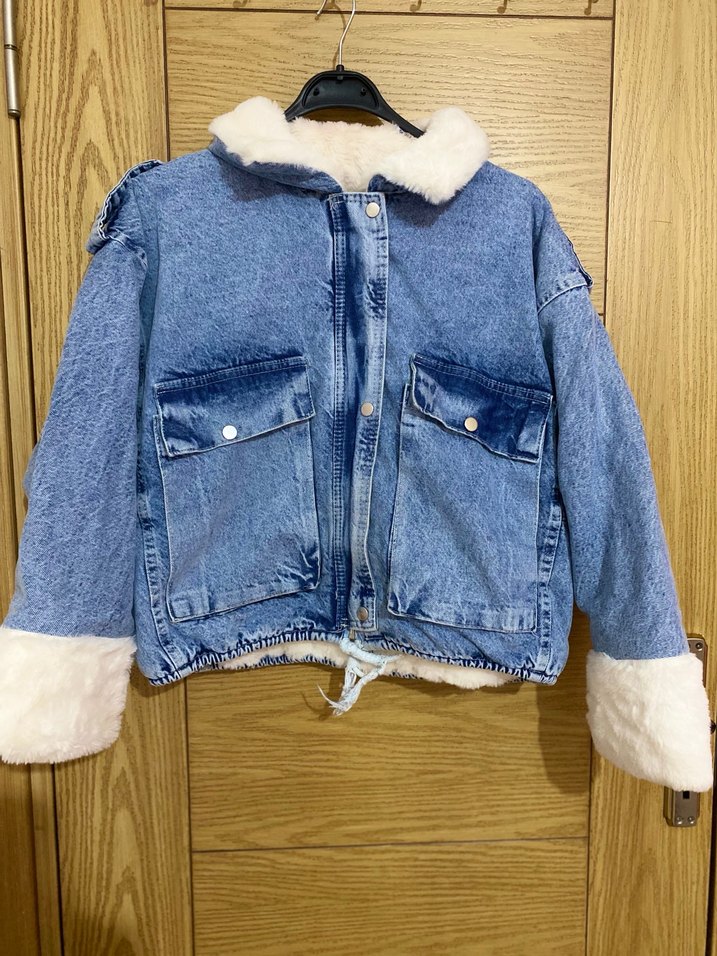 Kadın Gri Kısa Tüylü Denim Ceket - Görsel 5