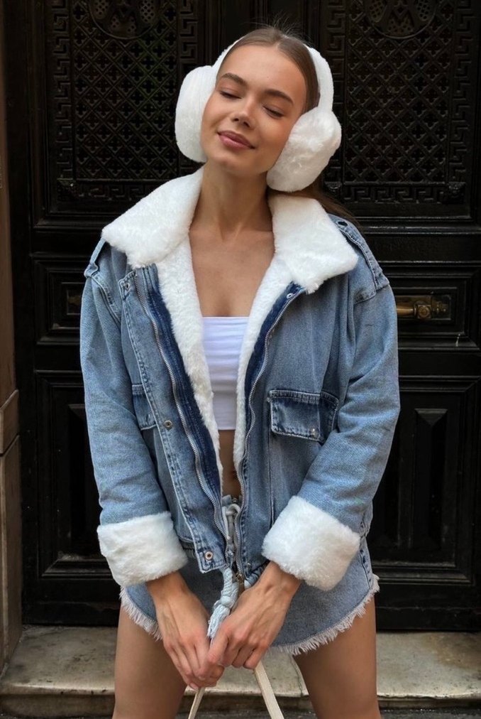 Kadın Gri Kısa Tüylü Denim Ceket - Görsel 2