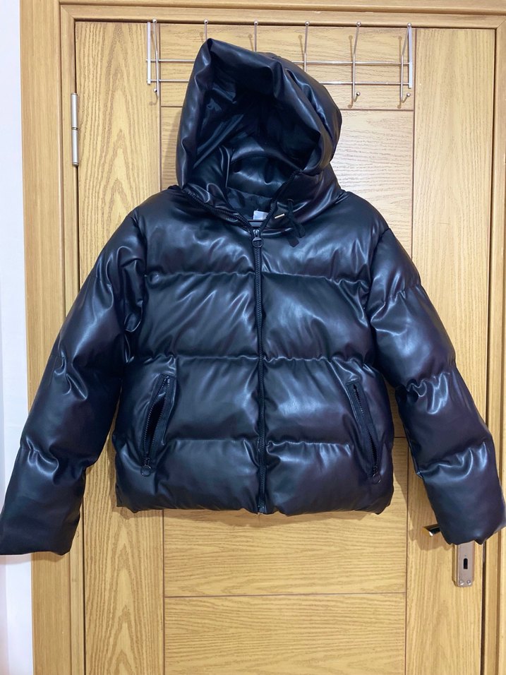 Kapüşonlu şişme deri mont - Görsel 5