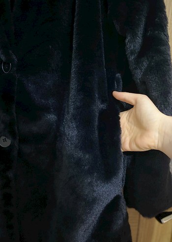 Siyah Kadın Suni Kürk Midi Kaban - Görsel 7