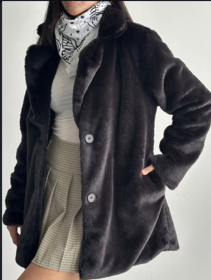 Kadın Siyah Suni Kürk Midi Kaban - Görsel 2