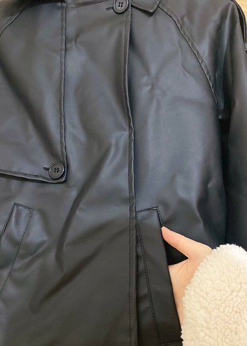 Düğmeli Siyah Kadın Deri Ceket - Görsel 4