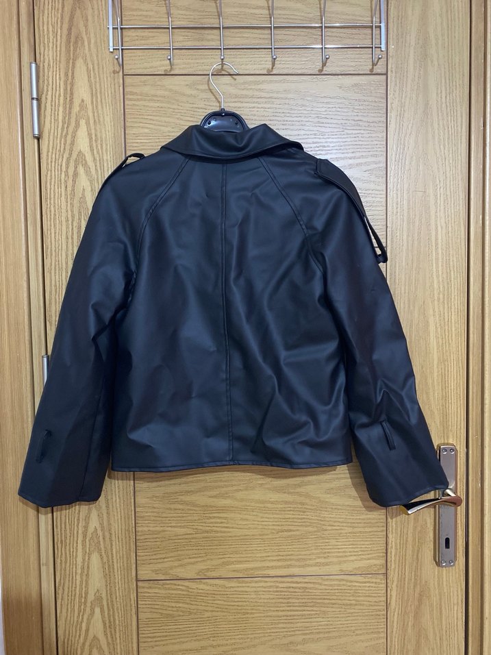 Düğmeli Siyah Kadın Deri Ceket - Görsel 2