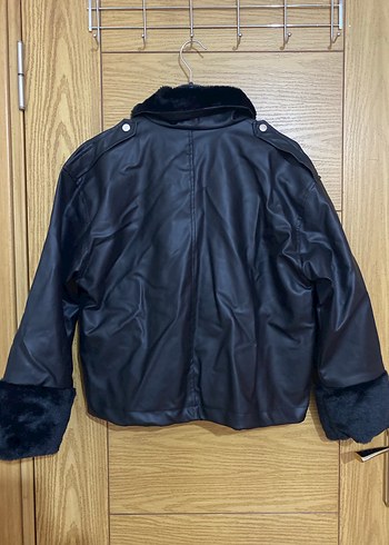 Kürk Detaylı Siyah Deri Kadın Ceket - Görsel 3