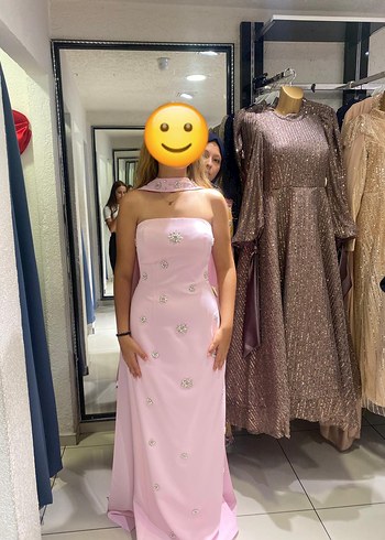 Pembe Straplez Uzun Abiye Elbise - Görsel 2