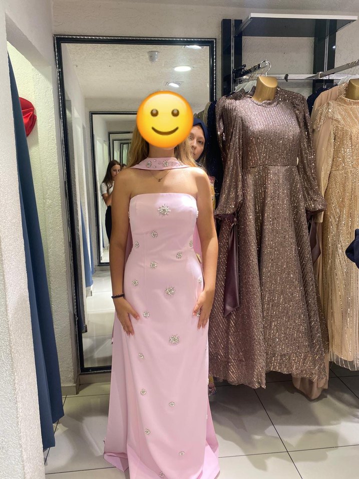 Pembe Straplez Uzun Abiye Elbise - Görsel 2