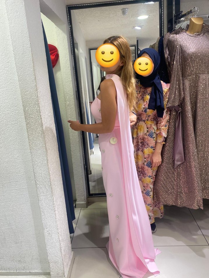 Pembe Straplez Uzun Abiye Elbise - Görsel 3