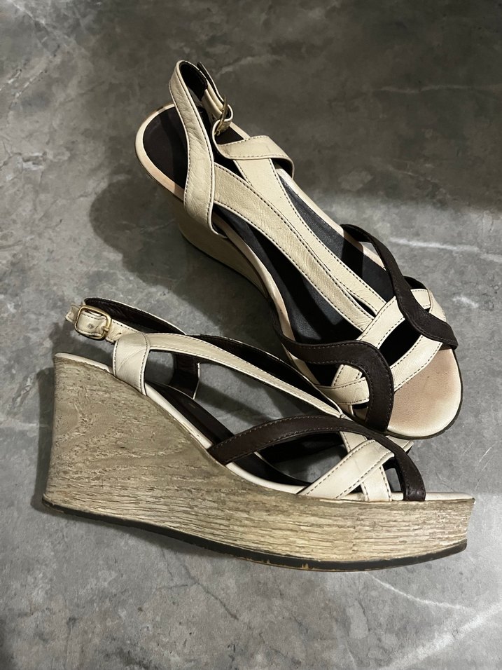 Bej & Kahve Dolgu Topuklu Sandalet - Görsel 3