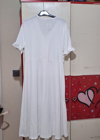 Düğmeli Beyaz Pamuklu Uzun Elbise - Görsel 3