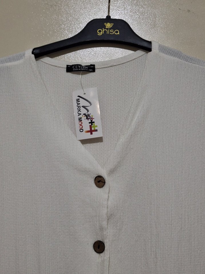 Düğmeli Beyaz Pamuklu Uzun Elbise - Görsel 2