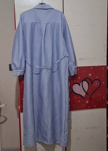 Düğmeli Uzun Kollu Mavi Çizgili Elbise - Görsel 4