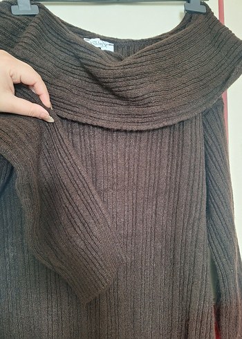 Kahverengi Uzun Kollu Kadın Triko Elbise/kazak - Görsel 2
