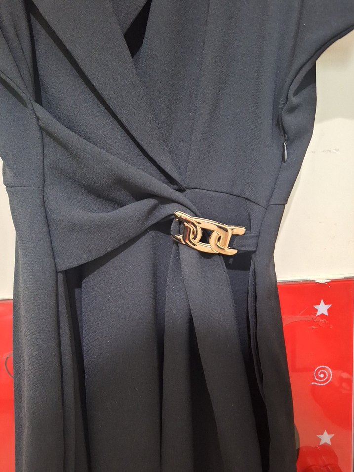 Siyah Kadın kısa kollu uzun tulum - Görsel 2