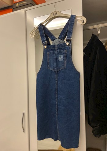 Kadın Lacivert Denim Midi Salopet - Görsel 2