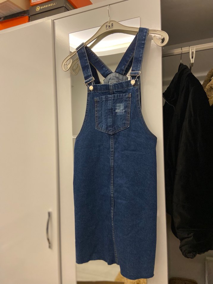 Kadın Lacivert Denim Midi Salopet - Görsel 2
