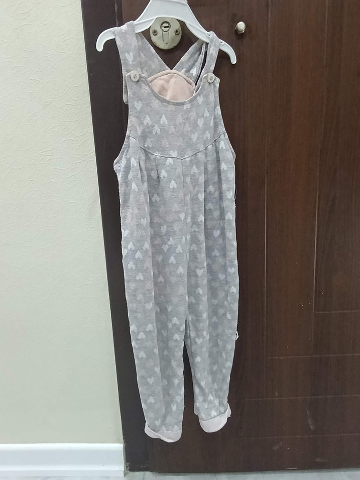 e bebek Kızlar için Gri Düğmeli Tulum - Görsel 2