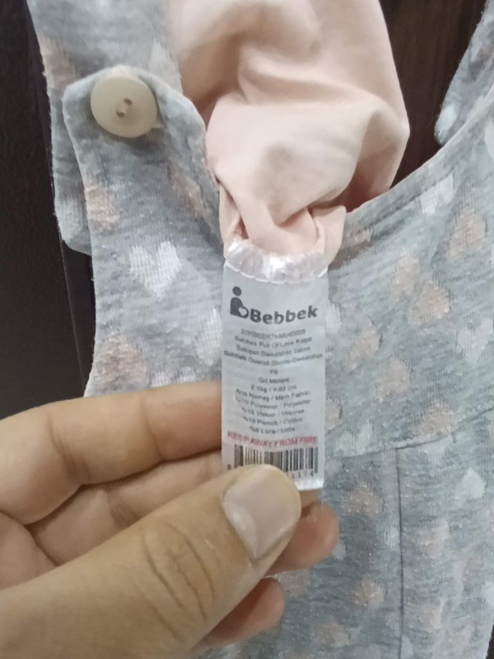 e bebek Kızlar için Gri Düğmeli Tulum - Görsel 3