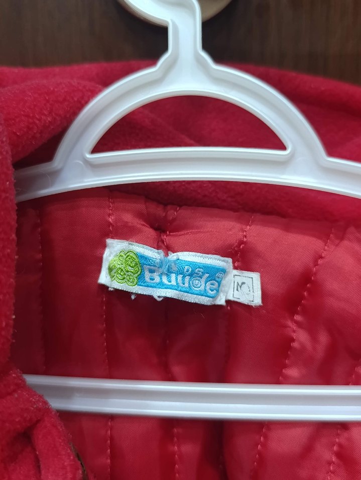 baby buude Kız Çocuk Kırmızı Düğmeli Kaban - Görsel 3