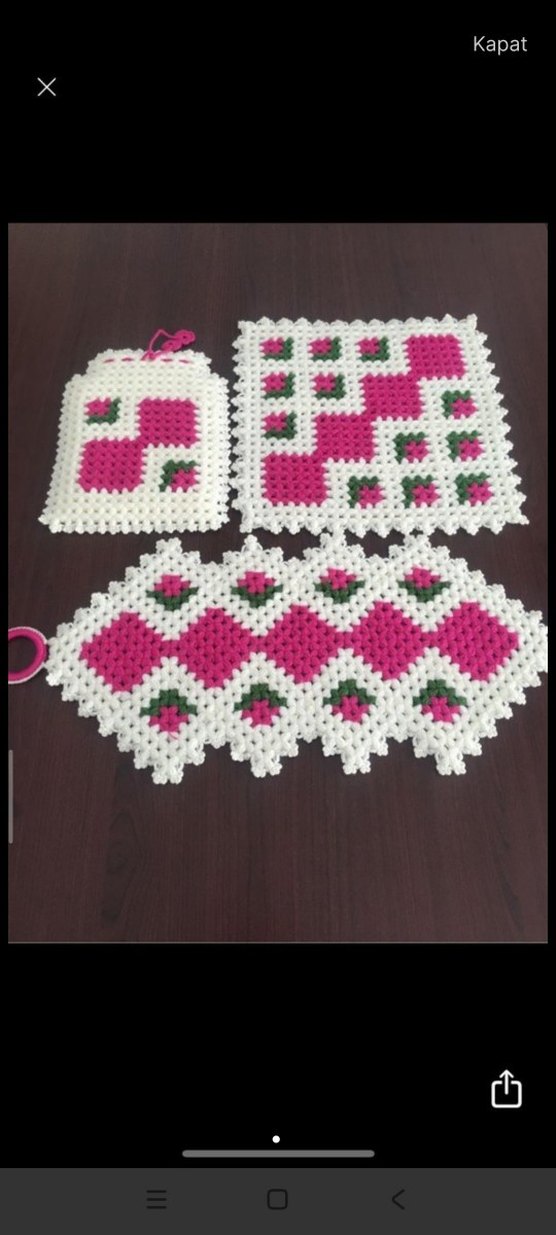 El Yapımı Mor Beyaz Örgü Mutfak Seti - Görsel 2