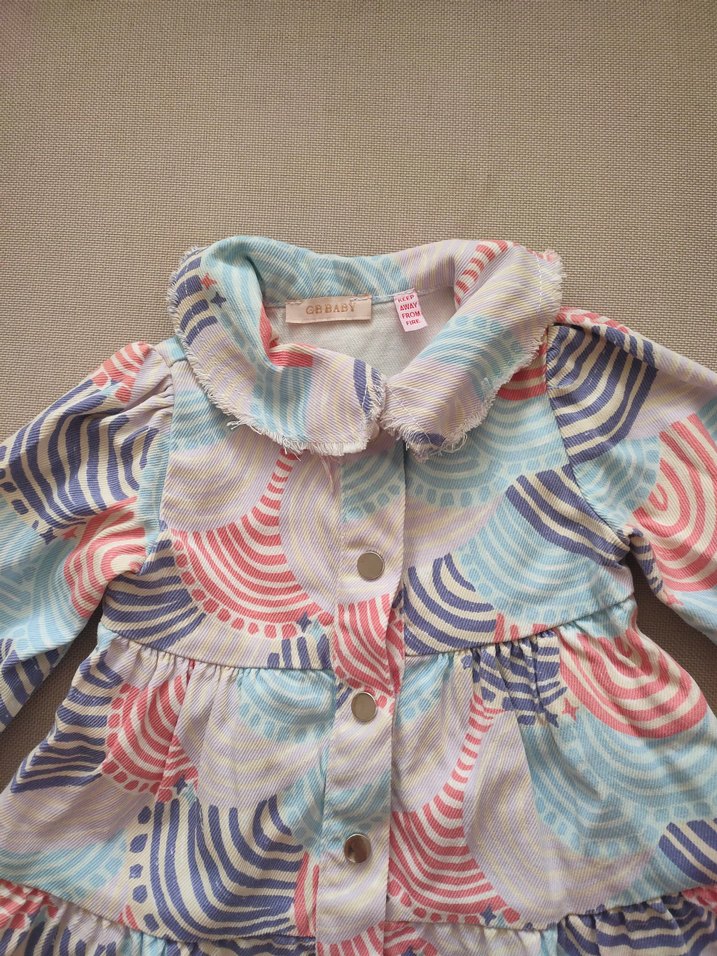 Uzun Kollu Çok Renkli Kız Elbisesi - Görsel 4