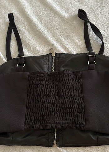 Kare Yaka Düz Siyah Kadın Bluz, korse - Görsel 4