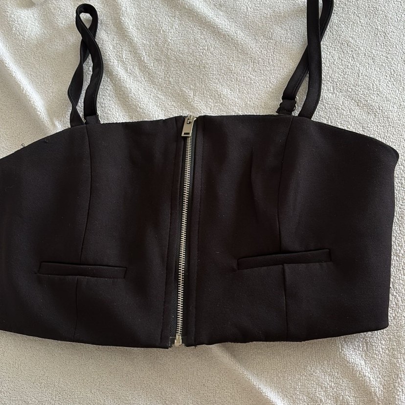 Kare Yaka Düz Siyah Kadın Bluz, korse - Görsel 2