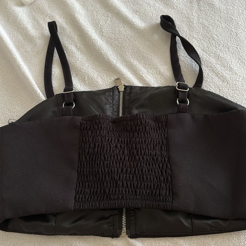 Kare Yaka Düz Siyah Kadın Bluz, korse - Görsel 4