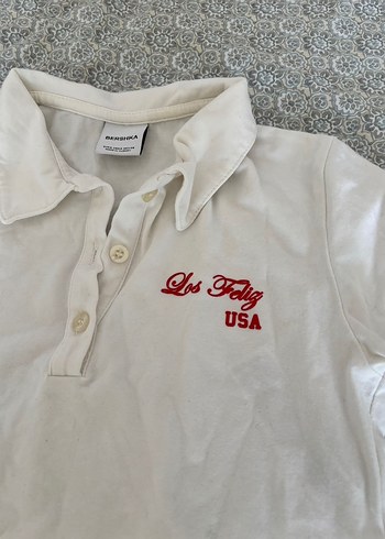 Beyaz BERSHKA POLO YAKA CROP - Görsel 3