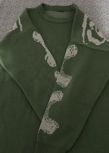 Yeşil arkası iskelet desenli oversize kazak unisex - Görsel 5