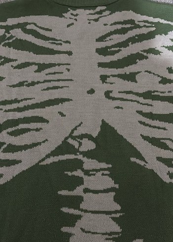 Yeşil arkası iskelet desenli oversize kazak unisex - Görsel 4