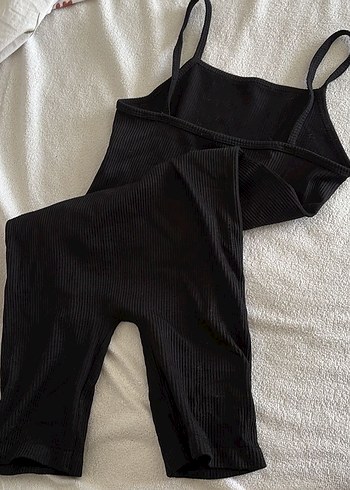 Siyah Kolsuz Mini Atletik Tulum - Görsel 2