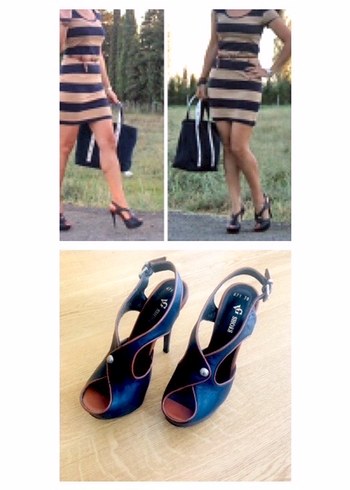 H&M Taba Lacivert Elbise - Görsel 3