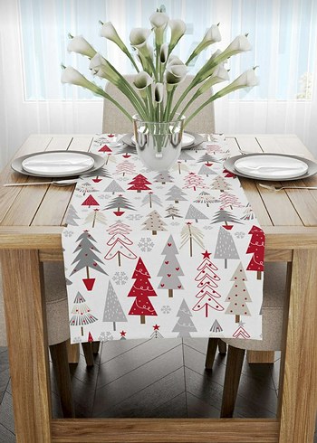 Baskılı Gri Beyaz Modern Masa Örtüsü - Görsel 2