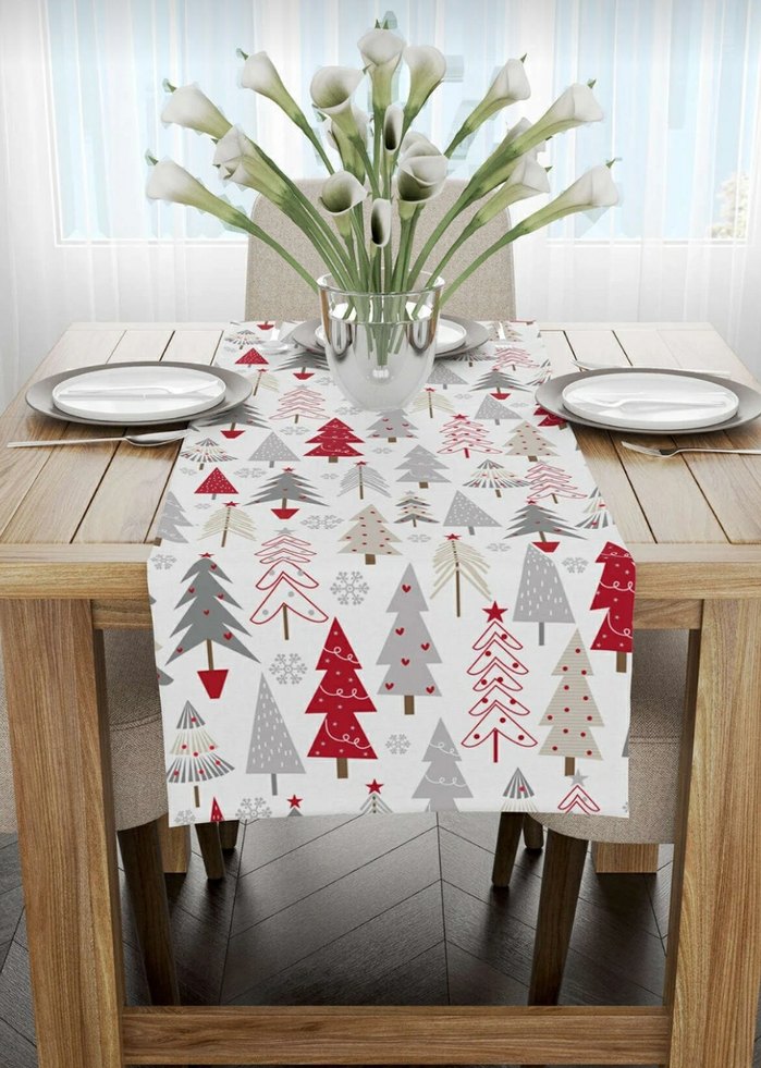 Baskılı Gri Beyaz Modern Masa Örtüsü - Görsel 2