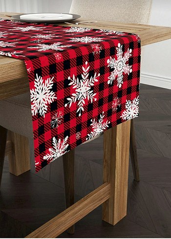 Beyaz Kar Desenli Ekose Masa Örtüsü - Görsel 2