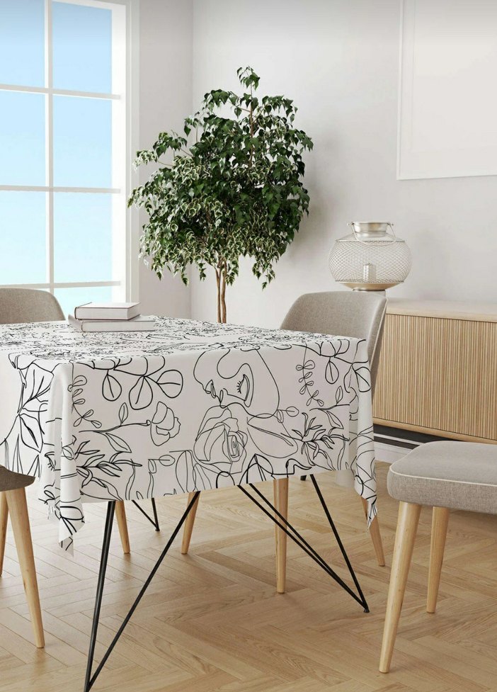 Beyaz Üzerine Gri Baskılı Modern Masa Örtüsü 130x170 - Görsel 2