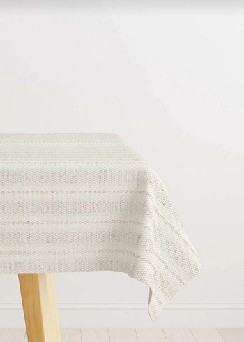 Çizgili Beyaz Gri Masa Örtüsü 200x130CM - Görsel 2
