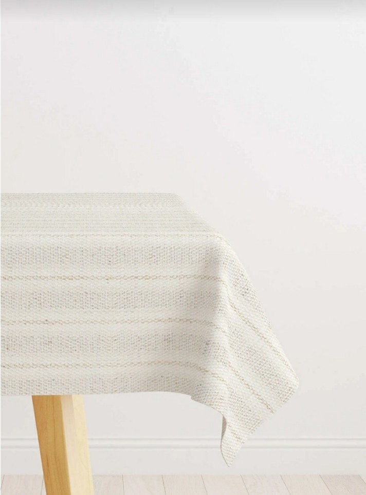 Çizgili Beyaz Gri Masa Örtüsü 200x130CM - Görsel 2