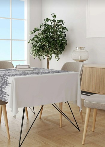Gri Nakışlı Beyaz Modern Masa Örtüsü 130x200 - Görsel 2